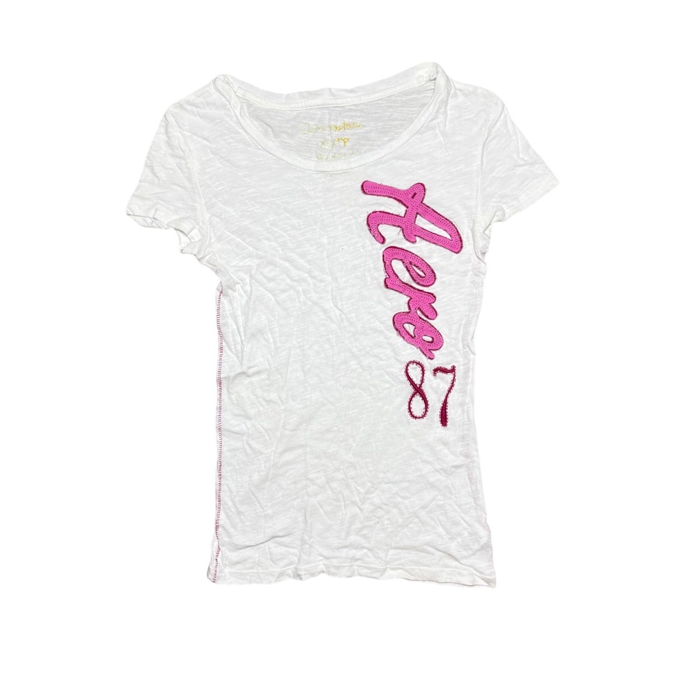 Aeropostale Womens White Slub Knit Aero 87 Graphic Tee